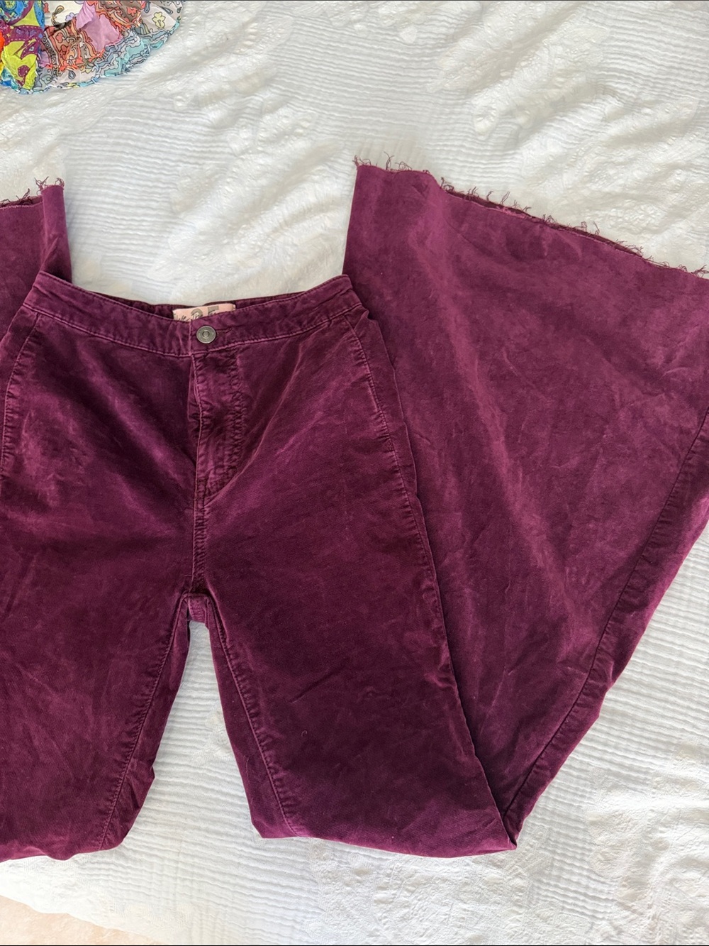 We The Free Deep Plum Velvet Waistband Trousers